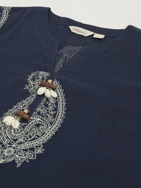 Thumbnail for paisley-printed-pure-cotton-straight-kurta-with-trousers
