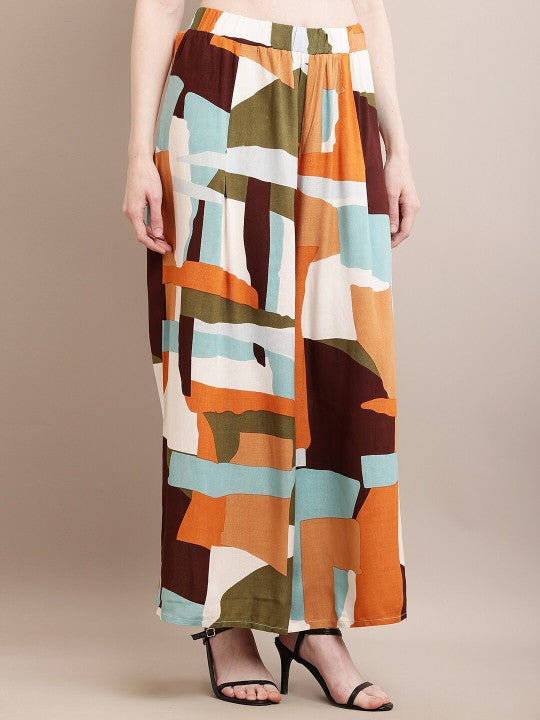 Colourblocked Wide Leg Palazzos