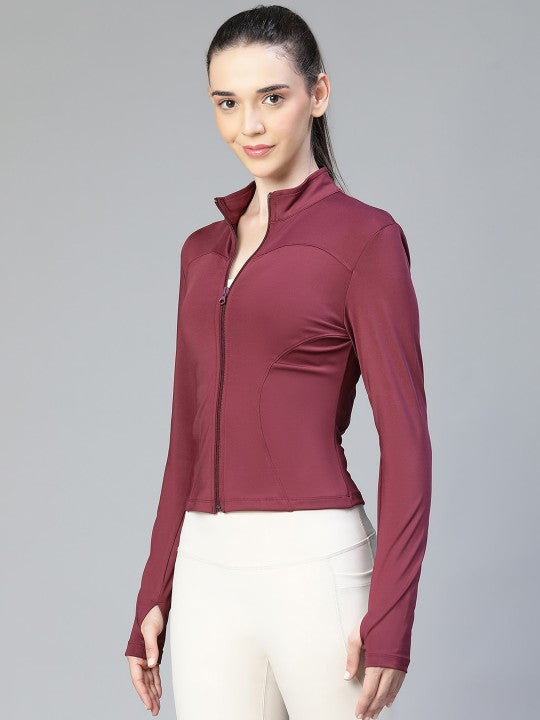 Women Geometric Lightweight Crop Training or Gym Sporty Jacket