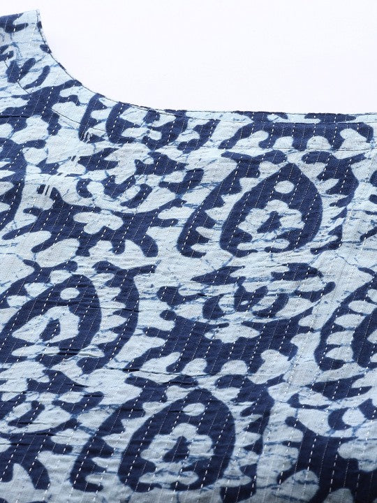 Women Ethnic Motifs Printed Kantha Work Dobby Kurta