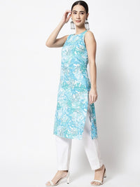Thumbnail for floral-printed-boat-neck-straight-kurta
