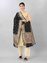 Thumbnail for Green & Gold-Toned Ethnic Motifs Woven Design Dupatta with Zari