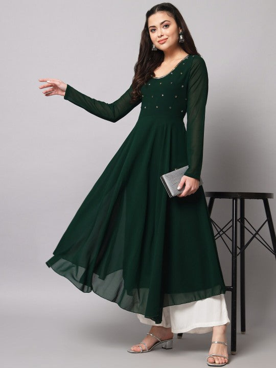 Women Burgundy Ethnic Motifs Georgette Anarkali Kurta