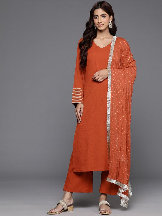 Women Regular Gotta Patti Silk Crepe Kurta with Trousers & With Dupatta