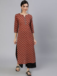 Thumbnail for Women Navy Blue Ethnic Printed Cotton Straight Kurta