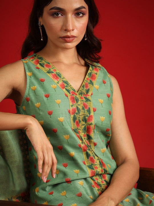 Women Black Ethnic Motifs Pure Cotton Kurta with Palazzos & Dupatta