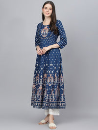 Thumbnail for women-blue-ethnic-motifs-printed-anarkali-kurta