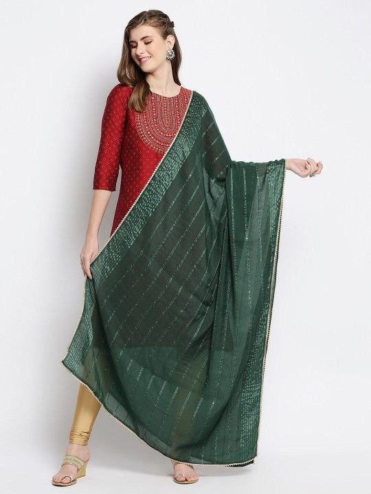 Women Cream-Coloured & Gold-Toned Printed Dupatta with Sequinned