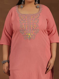 Thumbnail for plus-size-floral-yoke-embroidered-mirror-work-straigth-kurta