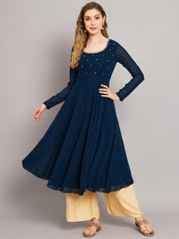 Thumbnail for Women Burgundy Ethnic Motifs Georgette Anarkali Kurta