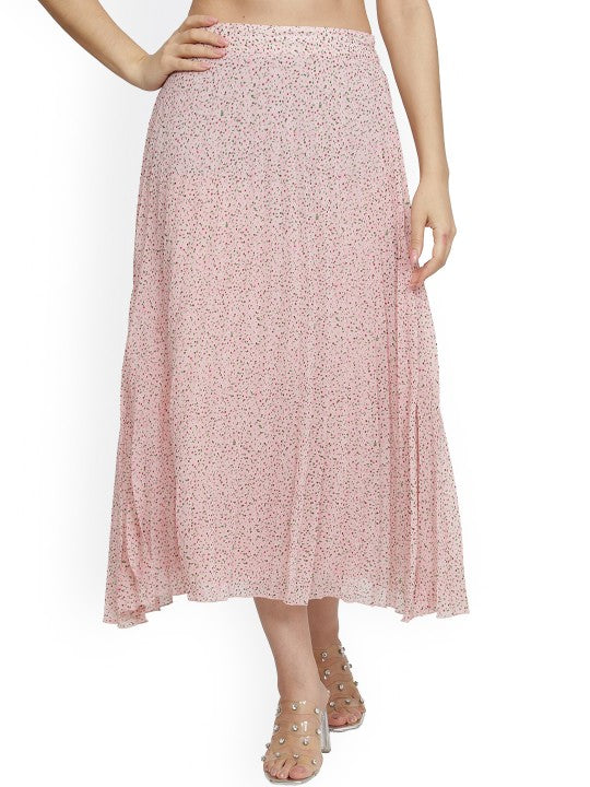 Women Red & White Floral Printed A-Line Knee-Length Skirts