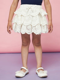 Thumbnail for girls-white-schiffli-printed-knee-length-flared-skirts