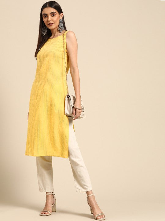 Women Ethnic Motifs Printed Kantha Work Dobby Kurta