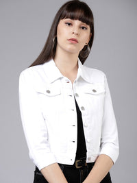 Thumbnail for women-white-solid-denim-jacket