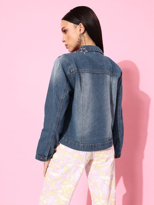The Life Co. Pure Cotton Solid Regular Denim Trucker Jacket