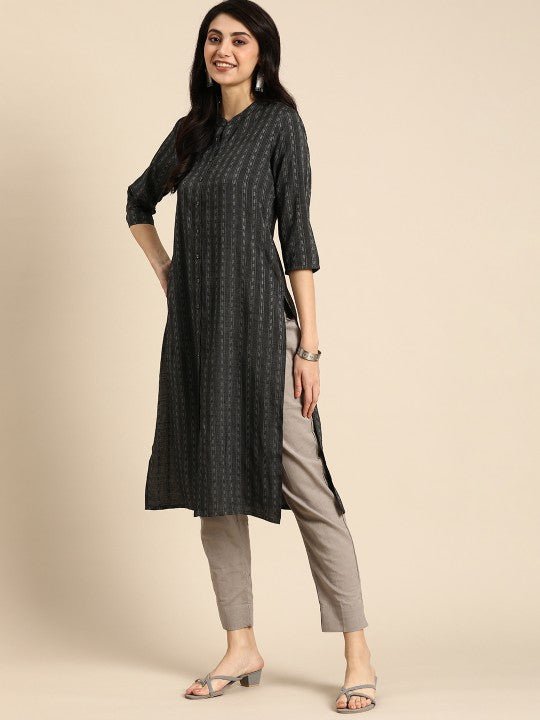 Women Geometric Woven Design Kurta