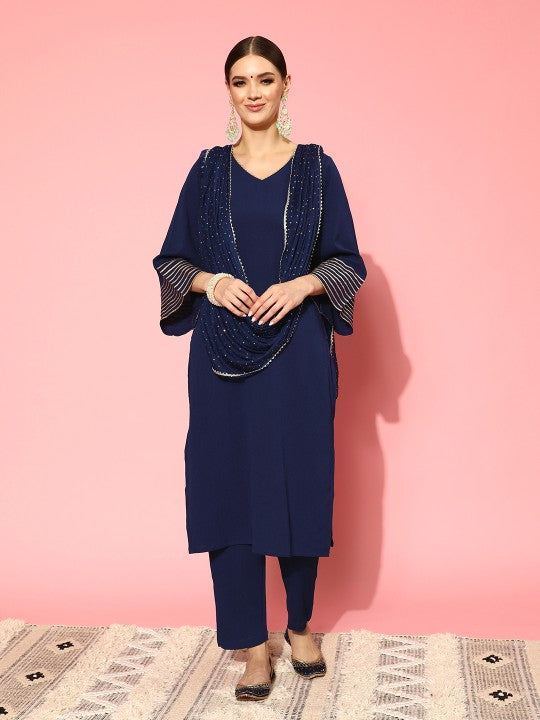 Women Regular Gotta Patti Silk Crepe Kurta with Trousers & With Dupatta