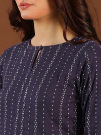 Thumbnail for ethnic-woven-design-round-neck-panelled-cotton-a-line-kurta