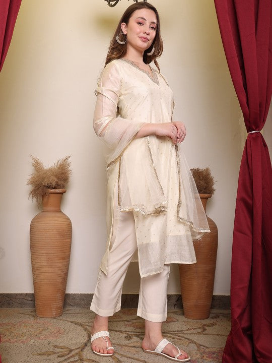 floral-woven-design-v-neck-straight-kurta-with-trouser-&-dupatta