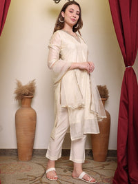 Thumbnail for floral-woven-design-v-neck-straight-kurta-with-trouser-&-dupatta