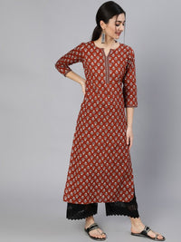 Thumbnail for Women Navy Blue Ethnic Printed Cotton Straight Kurta