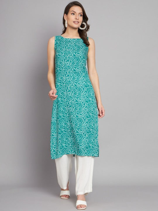Floral Printed Boat Neck Straight Kurta