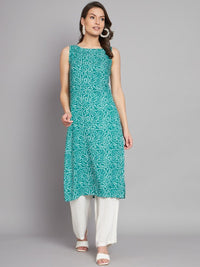 Thumbnail for Floral Printed Boat Neck Straight Kurta