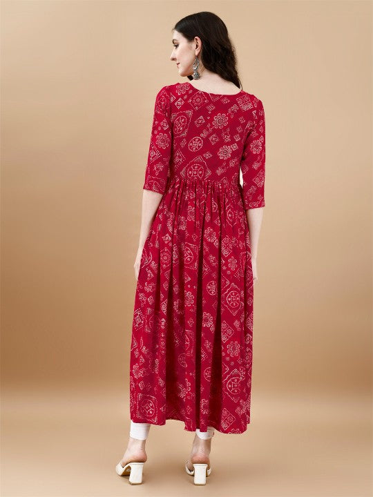 Women Paisley Embroidered Extended Sleeves Mirror Work Anarkali Kurta