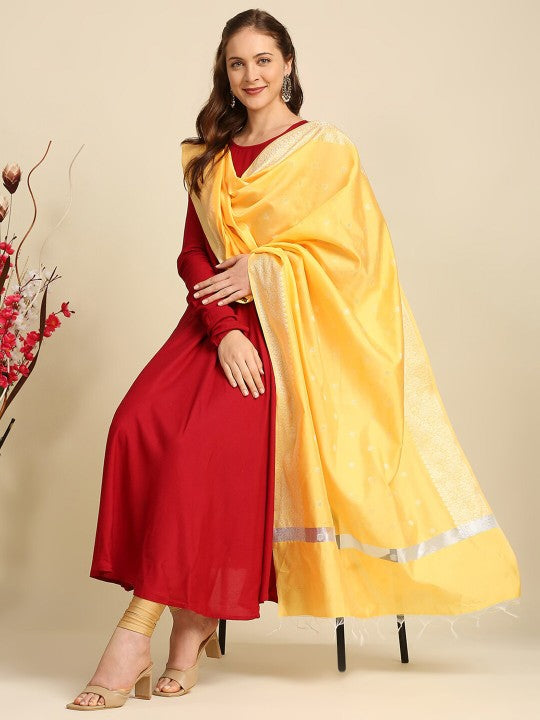 Women Navy Blue & Silver-Toned Woven Design Dupatta