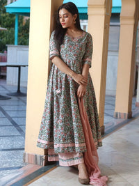 Thumbnail for women-blue-floral-regular-gotta-patti-pure-cotton-kurta-with-palazzos-&-dupatta