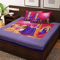Thumbnail for vamika-printed-beautiful-design-cotton-blue-bedsheet-with-pillow-covers-(pm-veena-blue