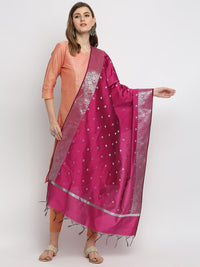 Thumbnail for Women Navy Blue & Silver-Toned Woven Design Dupatta