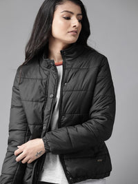 Thumbnail for Women Olive Green Solid Padded Jacket