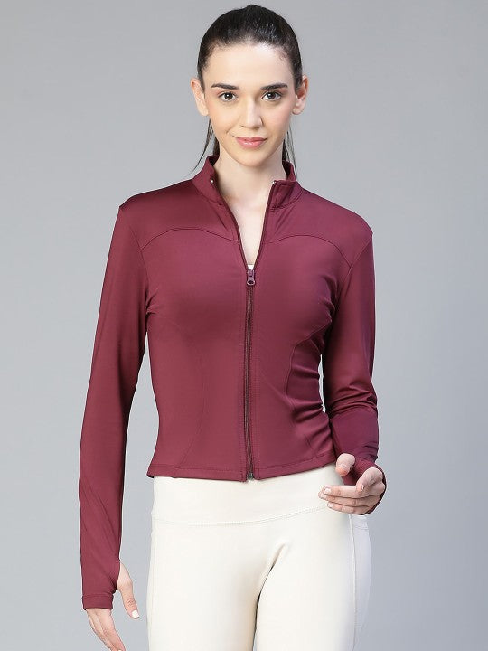Women Geometric Lightweight Crop Training or Gym Sporty Jacket