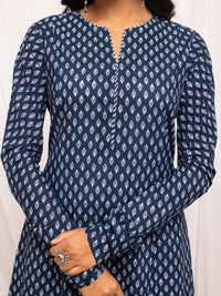 Thumbnail for Floral Printed Notch Collar Thread Work Cotton A-Line Kurta