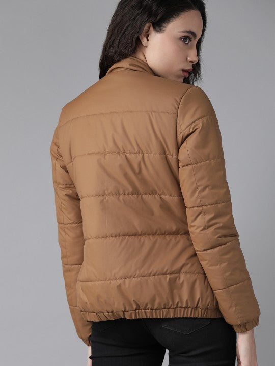 Women Black Solid Padded Jacket