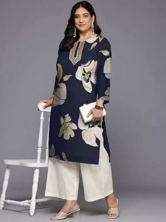 Plus Size Floral Printed Georgette Kurta