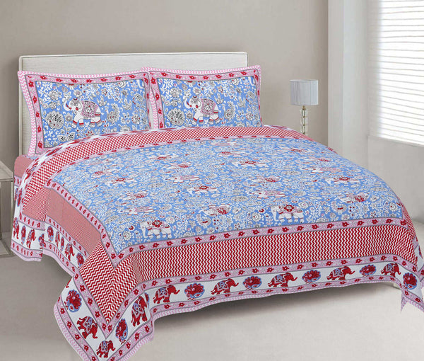 rudra-bazaar-red-blue-210-tc-cotton-double-king-bedsheet-with-2-pillow-cover