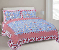 Thumbnail for rudra-bazaar-red-blue-210-tc-cotton-double-king-bedsheet-with-2-pillow-cover
