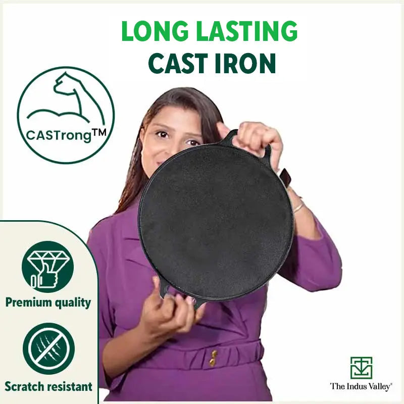 The Indus Valley CASTrong Cast Iron Cookware Set: Tawa+ Kadai+ Fry Pan, Kitchen Set for Home, Pre