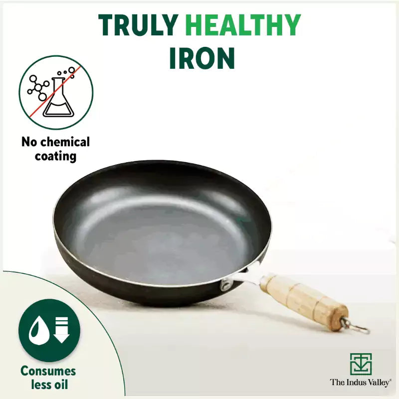 The Indus Valley 100% Pure Iron Cookware Set: Tawa+ Fry Pan+ Wok, Toxin