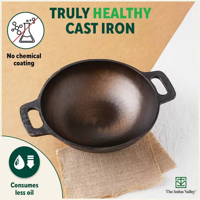 The Indus Valley Super Smooth Cast Iron Set: Kadai+ Tawa+ Frypan, Kitchen set for Home, Nonstick, 100% Pure, Toxin