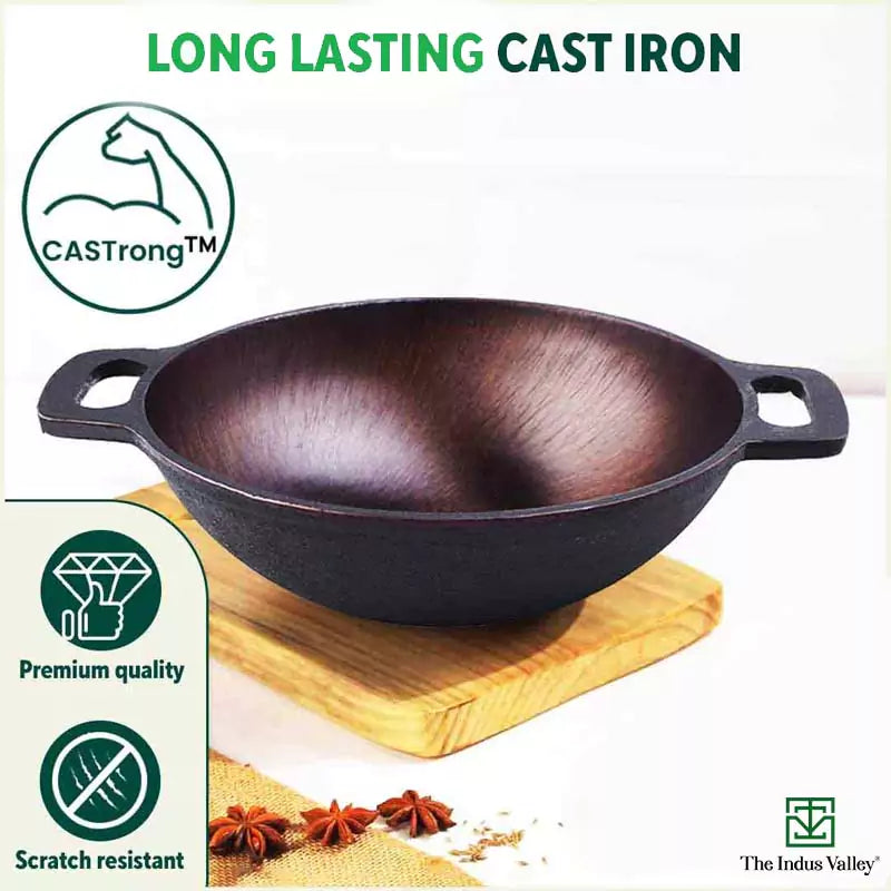 The Indus Valley Super Smooth Cast Iron Set: Frypan+ Kadai+ Tawa, Kitchen set for Home, Nonstick, 100% Pure,Toxin