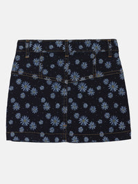 Thumbnail for girls-floral-printed-denim-knee-length-a-line-skirts
