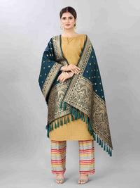 Thumbnail for Green & Gold-Toned Ethnic Motifs Woven Design Dupatta with Zari