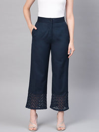 Thumbnail for Women Black Solid Straight Palazzos