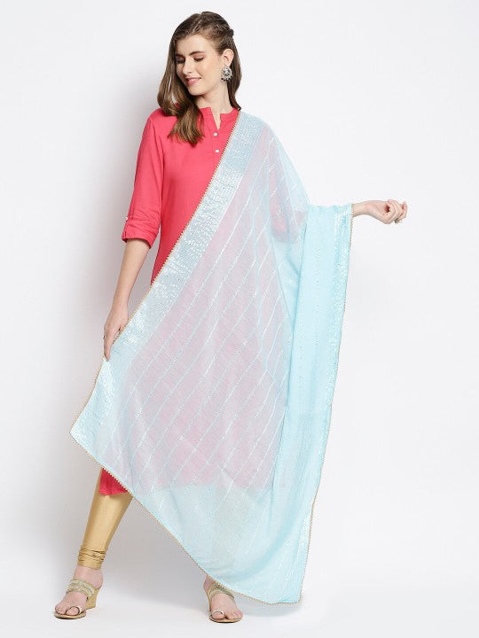 Women Cream-Coloured & Gold-Toned Printed Dupatta with Sequinned