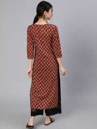 Thumbnail for Women Navy Blue Ethnic Printed Cotton Straight Kurta