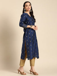 Thumbnail for Women Green & Gold-Toned Ethnic Motifs Dobby Kurta