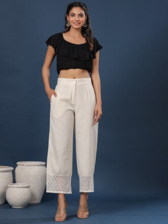 Women Black Solid Straight Palazzos